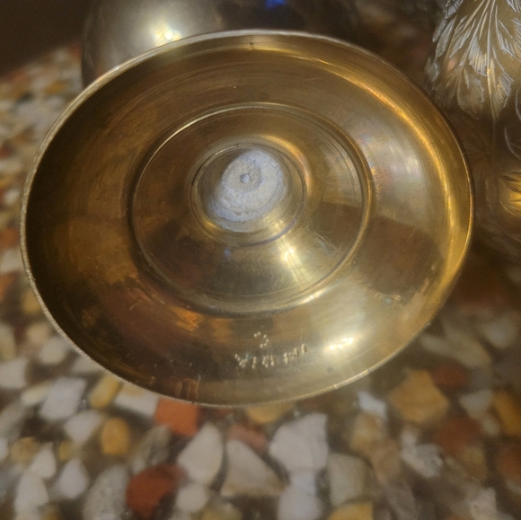 2 Vintage Engraved Brass Pitcher Cruet Vase world gift 10" MCM India tea pot - Picture 12 of 13